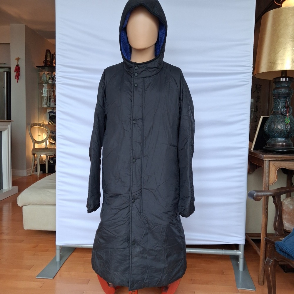 Uniqlo Mens Long Puffer Coat Black Faux Fur Hooded Parka Large 0632NXL